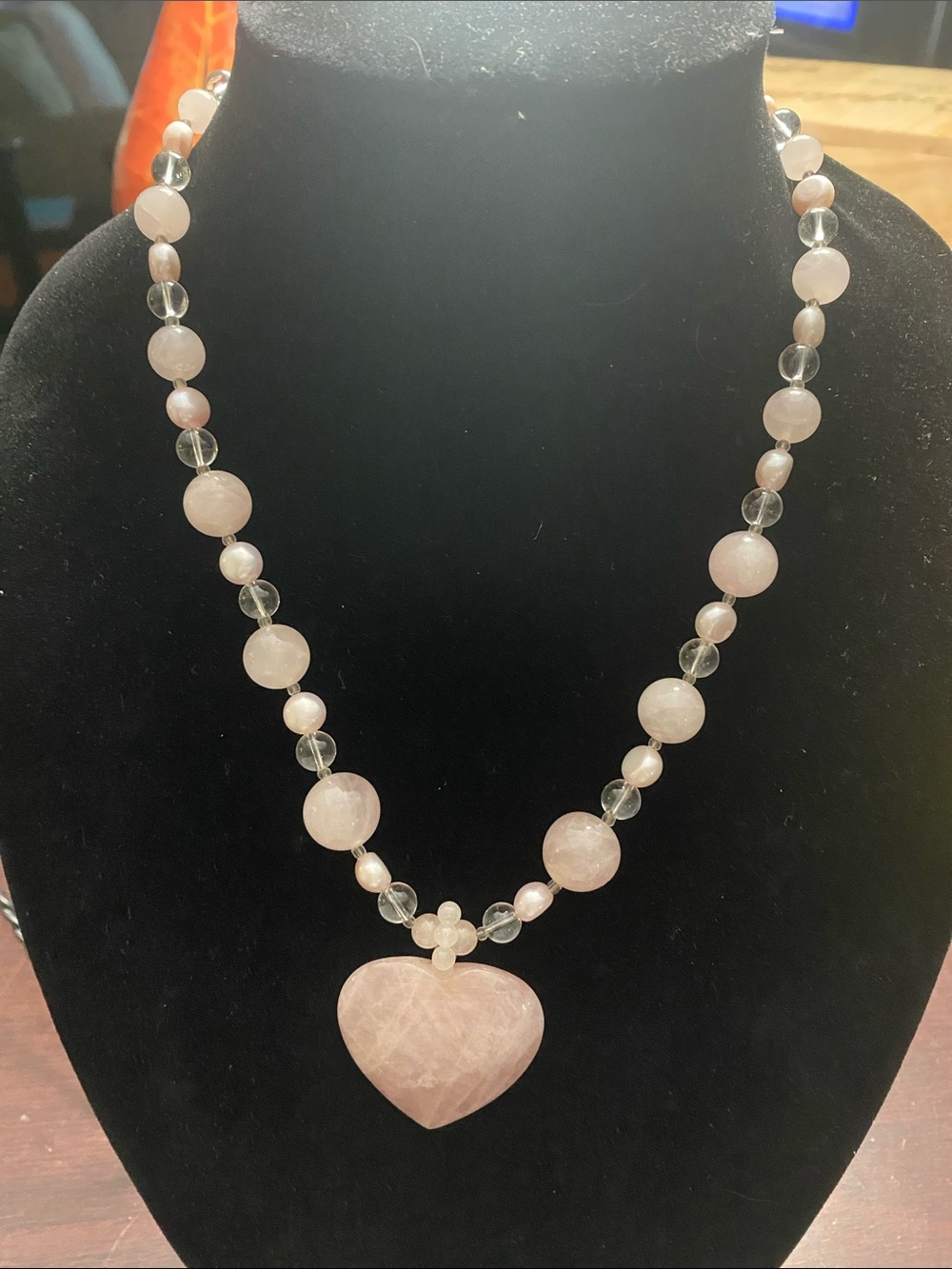 Rose Quartz Heart Pendant Necklace - Pink Beaded Women's Jewelry